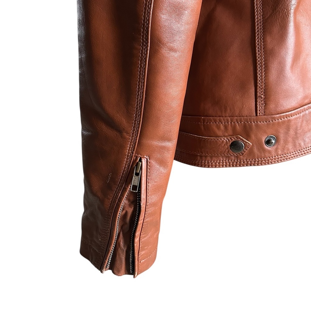 Zara Unisex Biker Leather Jacket – Tan/Cognac, Size Small Like New - Picture 6 of 14